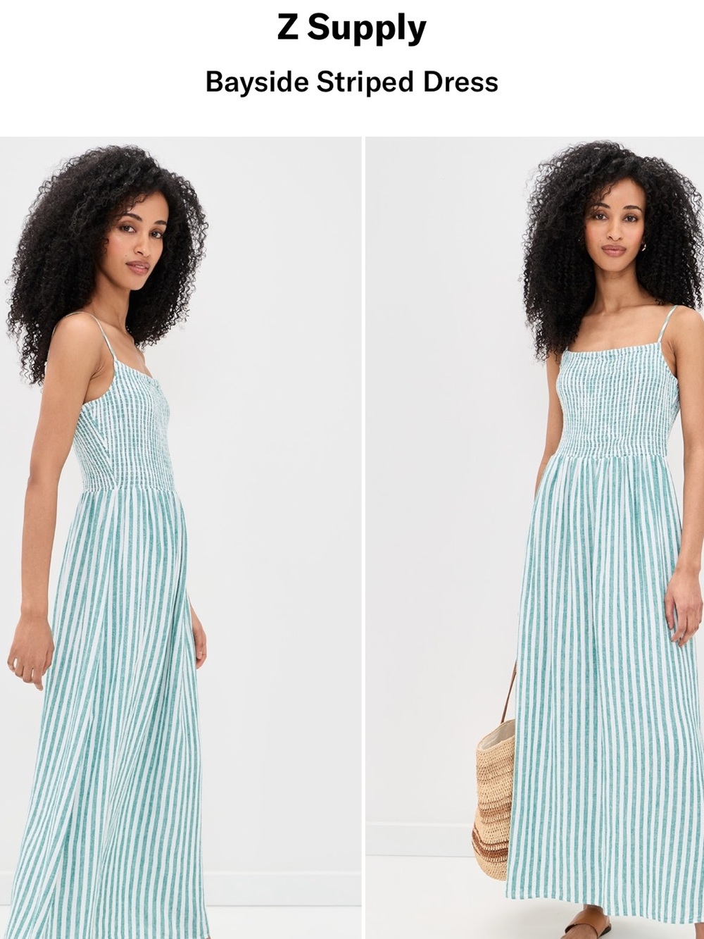 Z Supply Green and White Striped Smocked A-Line Dress